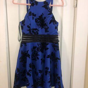 City Studio Floral Print Fit 'N' Flare Formal/Cocktail Dress Juniors sz 11 Blue